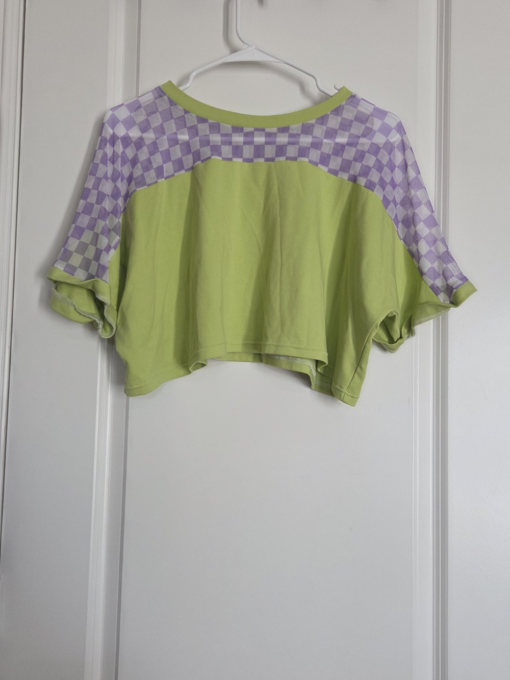 Women's Lime Green & Lavender Checker Crop Top